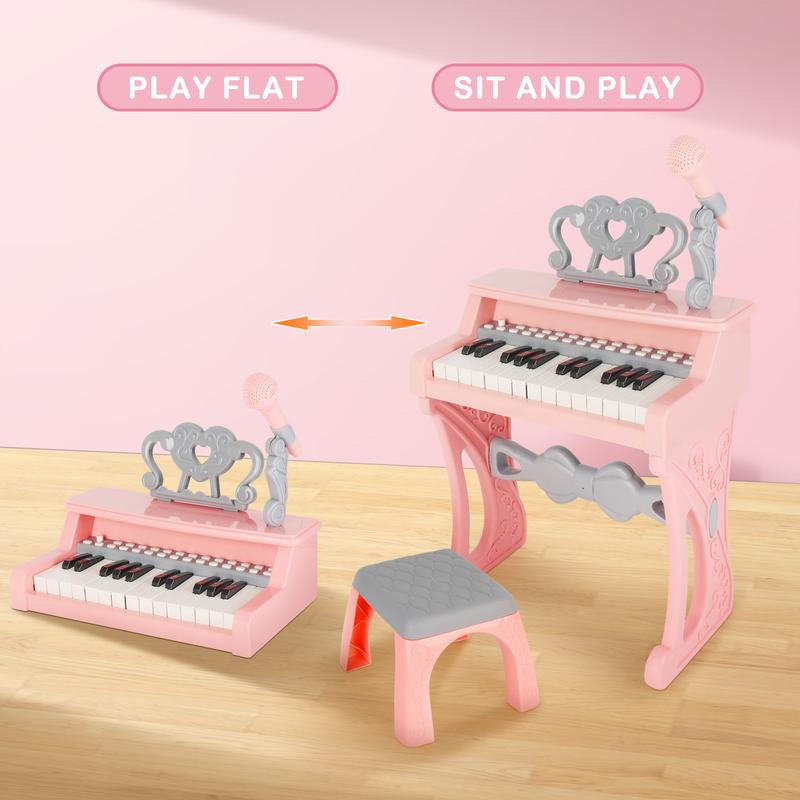 deAO Piano Toy Piano Keyboard Toy, 25 Keys Music Toy Instruments with Microphone, Piano Toys Birthday Xmas Gift, Pink