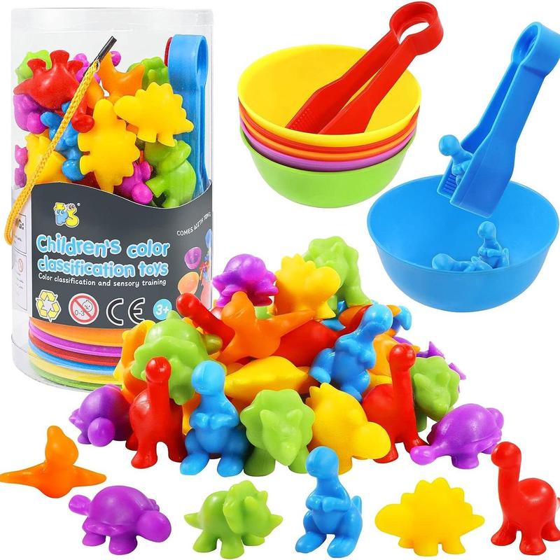 1 Set Color Classification & Sensory Training Toy, Counting Dinosaur Toys, Matching Games with Sorting Bowls, Early Educational Math Toys