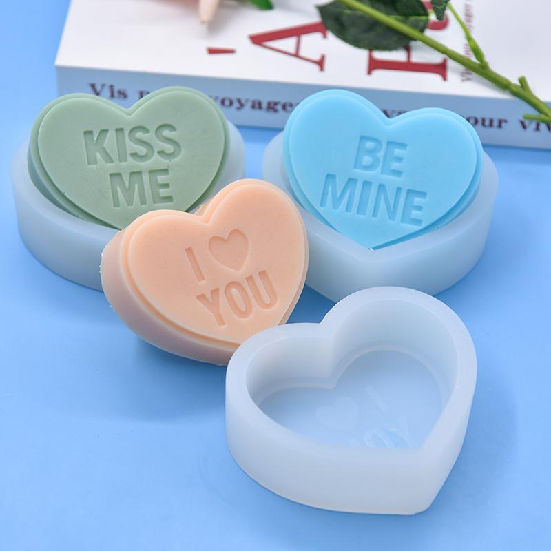 Heart Shaped Silicone Mold, 3 Counts set Letter Pattern Candle Soap Making Molds, DIY Candle Soap Making Accessories for Cake Home Decor