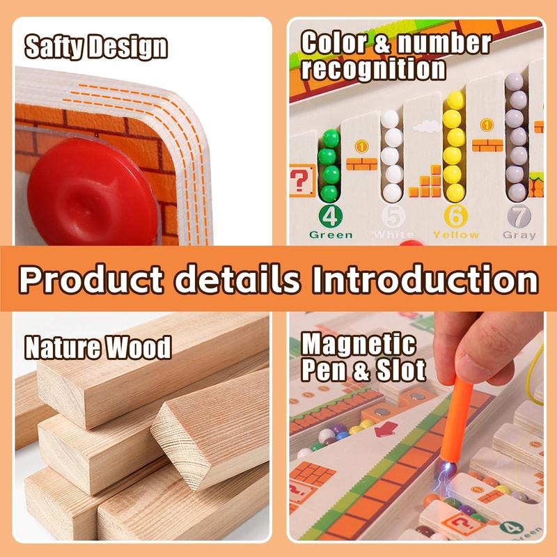 Magnetic Color and Number Maze Montessori Toys for Toddlers Over 3 Years Old Wooden Puzzle Activity Busy Board Wooden Color Matching Gift Idea Toys Preschoolers 3 4 5 Years Old Girls (Mushroom House)