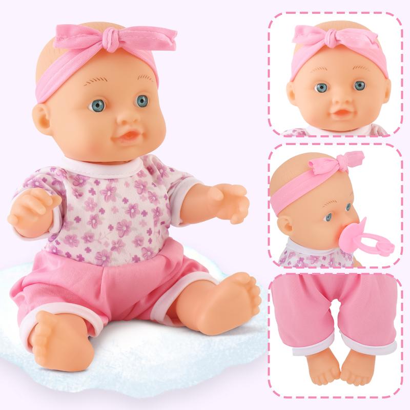 deAO Doll Set Play Set includes Miniature Crib, Mobile High Chair Stroller, 12PCS Doll Accessories, Great Pretend Play Gift