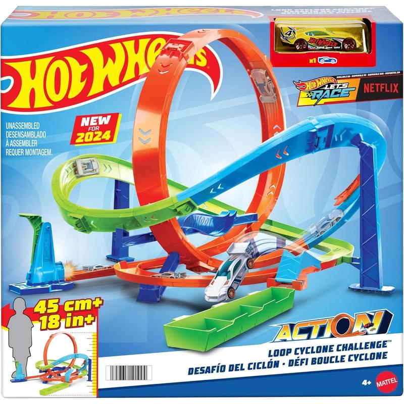 Hot Wheels Toy Car Track Set, Action Loop Cyclone Challenge Playset & 1:64 Scale Vehicle, 2 Ways to Play, Easy Storage