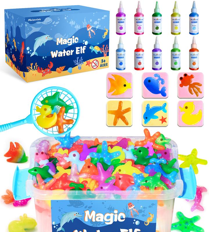 Magic Water Elf Toy Kit - Aqua Elves Water Gel Kit - 10 Colors Magic Water Fairy Gel 6 Molds Squishy Maker - Christmas Party Favor Birthday Aqua Art DIY STEM Gifts for Kids