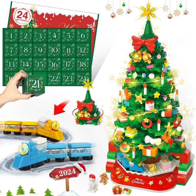 2024 Advent Calendar Christmas Tree Building Block Set,24 Days DIY Surprise Christmas Countdown Mini Building Block Architecture,Home Decor Christmas Gifts,Pink and Green,For aged 12 and above,Stress Relief Toy,1188 Pieces toy  brick