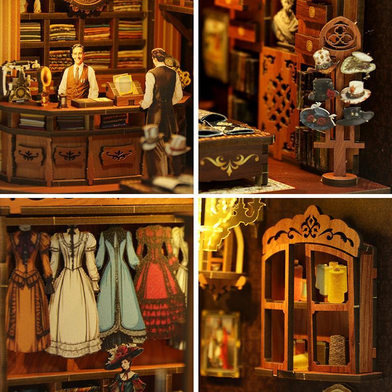 Vintage Royal Tailor Shop Design DIY Wooden Book Nook Kit, 1 Set DIY Miniature House Kit, 3D Puzzle Desktop Ornament for Adults & Teens, Stocking Fillers Gift