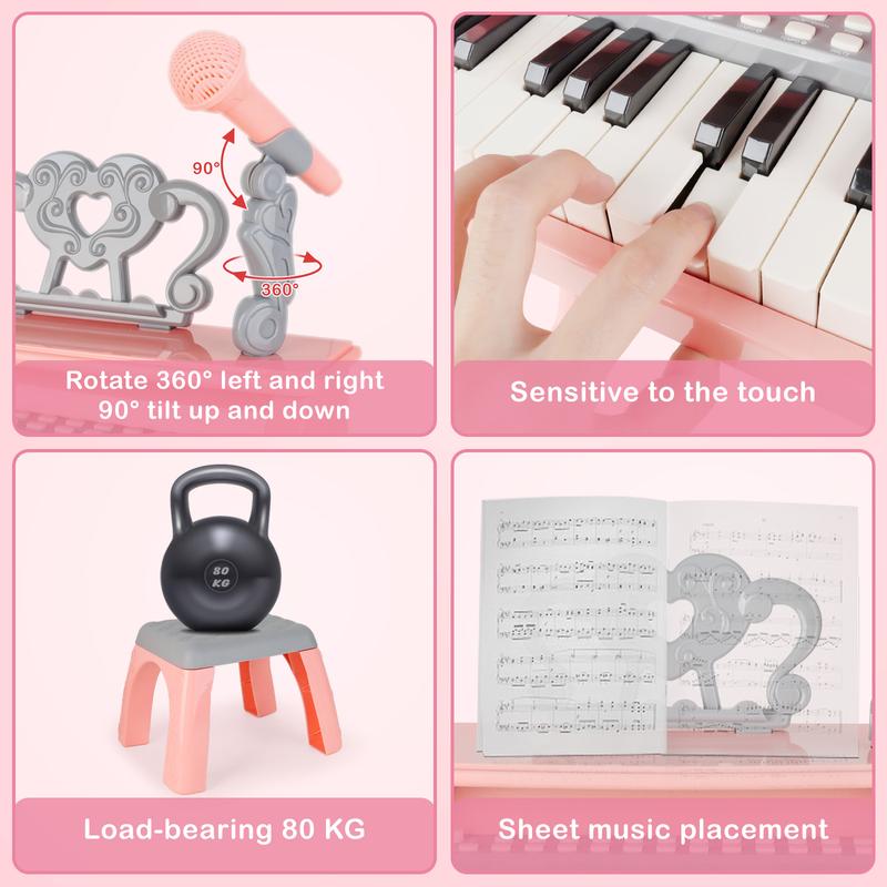 deAO Piano Toy Piano Keyboard Toy, 25 Keys Music Toy Instruments with Microphone, Piano Toys Birthday Xmas Gift, Pink