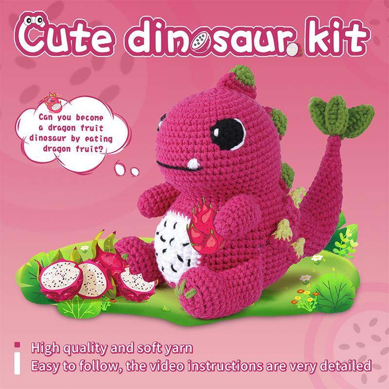 DIY Crochet Kit, 1 Set Dinosaur Crochet Starter Kit with Step-by-step Video Tutorial, Crochet Animal Kit for Beginners, DIY Crochet Supplies