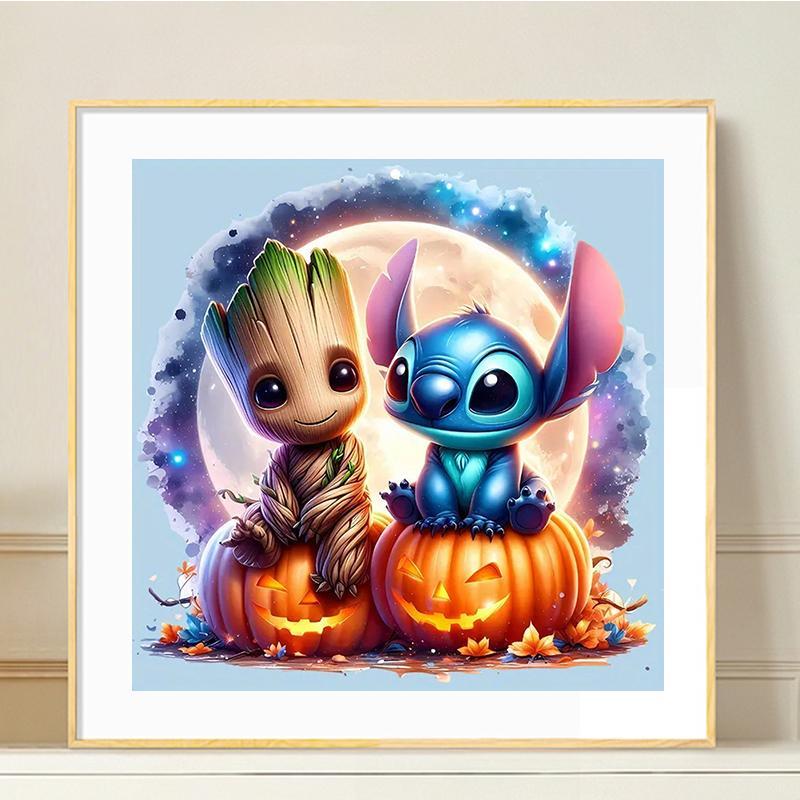 Cartoon Groot & Teenager Stitch Pattern DIY Diamond Arts Colorful Painting Kit without Frame, DIY 5D Diamond Arts Colorful Painting Kit