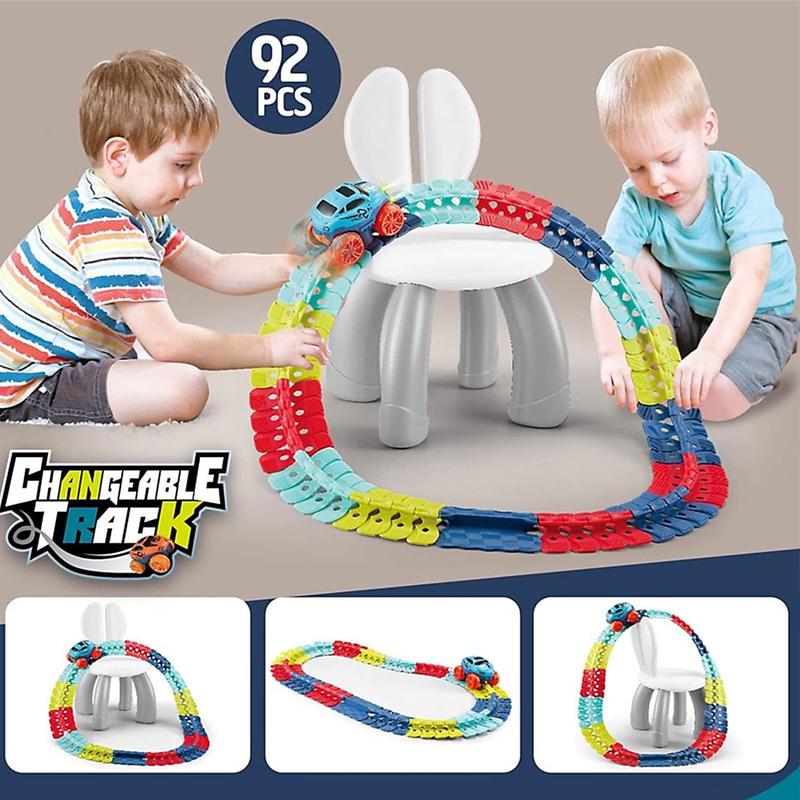 Flexible Track Car Kit, Car Track Set Race Track Toys for Boys Kids Birthday Toy Gifts with LED Light-Up, Flexible Changeable Magic Race Car Ramps Track Toys for Kids