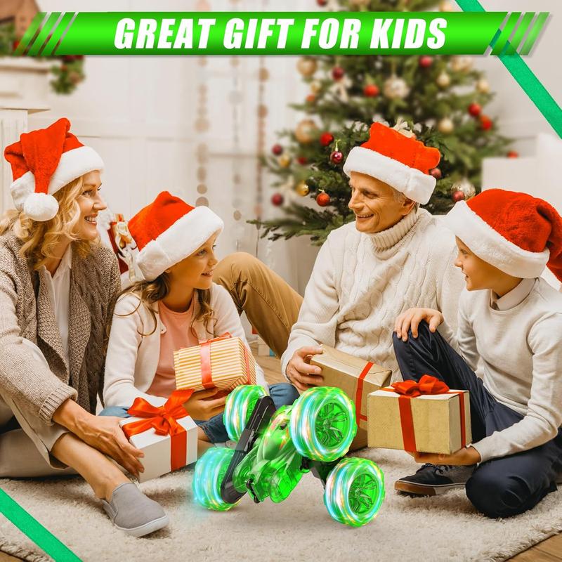 Remote Control Car-Rechargeable Fast Direct Charging RC Cars For Kids with Colorful Light,Double-Sided 360 Rotating RC Stunt Car 4WD RC Truck Car Toys for Ages 5-7 Gift for Boys Girls Aged 8-12 Green