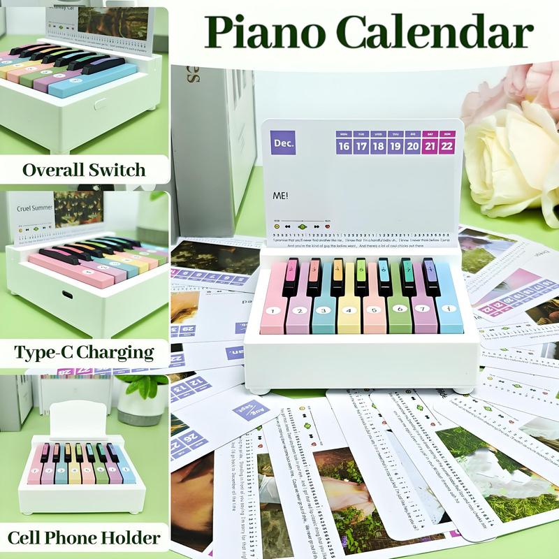 Mini Piano Calendar With Battery, 15 Key Small Piano Calendar with Mobile Phone Holder，Rechargeable Piano Calendar, Simplified Sheet Music, Birthday Gift, Christmas Gift