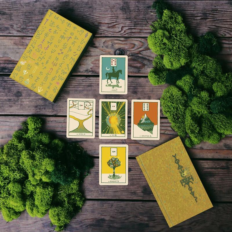 Color-Coded Green Glyphs Lenormand Card Set with Guidebook  and Prismatic Gold Gilding