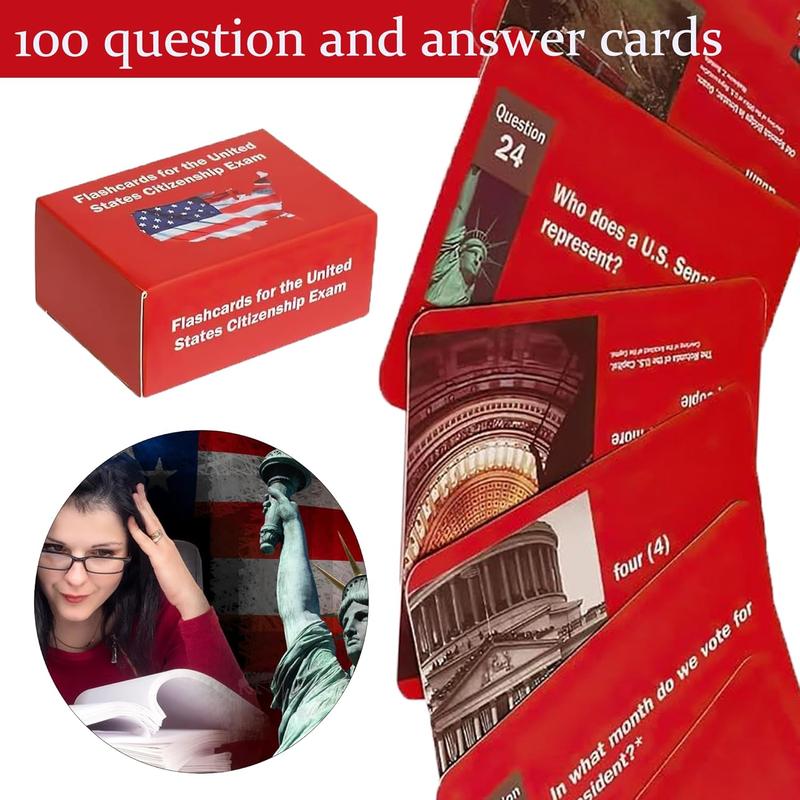 US Citizenship Flash Cards 2024, Naturalization Test Study American Civics 100 USCIS Questions and Answers Flashcards(1 Set), Medium