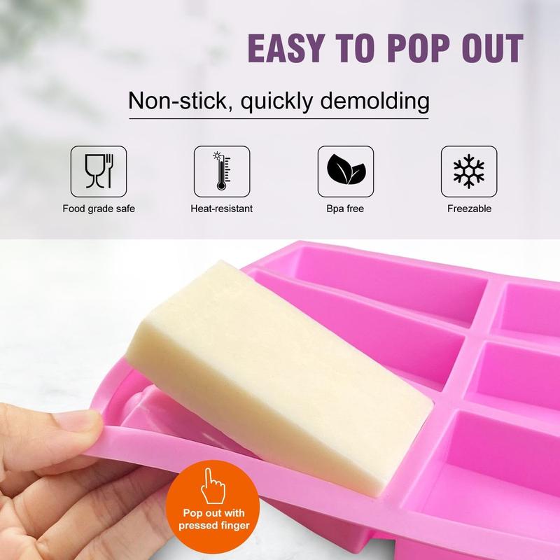 Soap Molds Set of 2, Food Grade Silicone Soap Mold with Polished Surface, Easy to Strippe, Perfect for Soap Making Supplies, Homemade Craft Soap Mold, Cake & Chocolate Mold (Purple ＆ Pink)