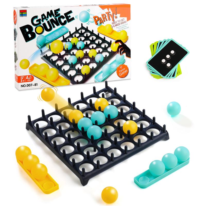 Bounce Ball Game with Family, Connect Ball Board Games Table Game Toys,The Perfect Holiday Toy with 9 Cards with Different Patterns,16 Balls and 1 Game Grid