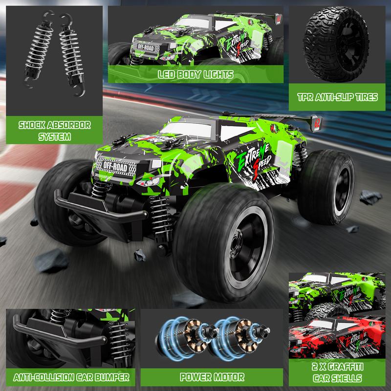 1:18 All Terrain RC Car, 20 KPH High Speed 4WD Electric Vehicle with 2.4 GHz Remote Control, 4X4 Waterproof Off-Road RC Trucks with 2 Rechargeable Batteries, Christmas Toys Gifts drift rc power wheels rccars of