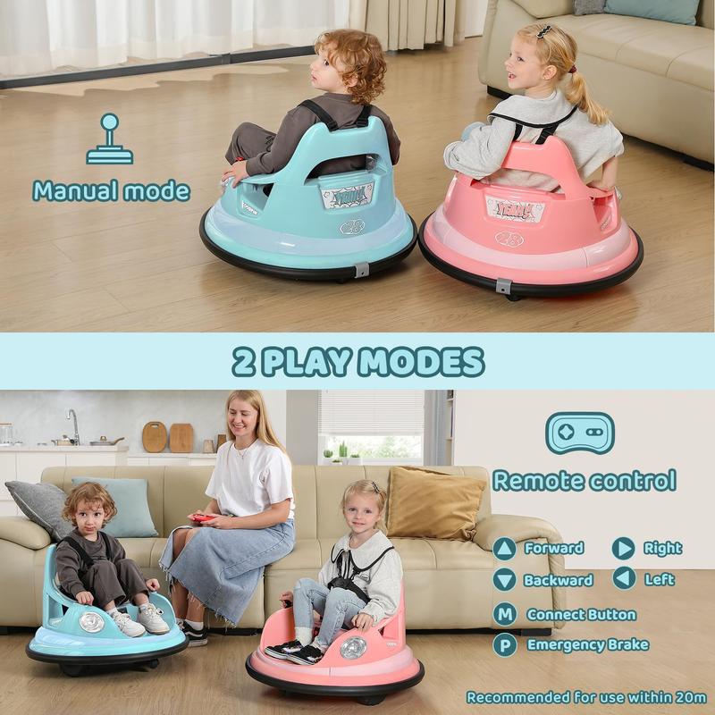 ELEMARA Ride on Bumper Car for Kids & Toddlers,1.9MPH Max,12V Ride on Toys W Remote,2Playing Modes,2-Speed,360°Spin,Bumping Toy Gifts with W Bluetooth,5 Flashing Lights,DIY Stickers