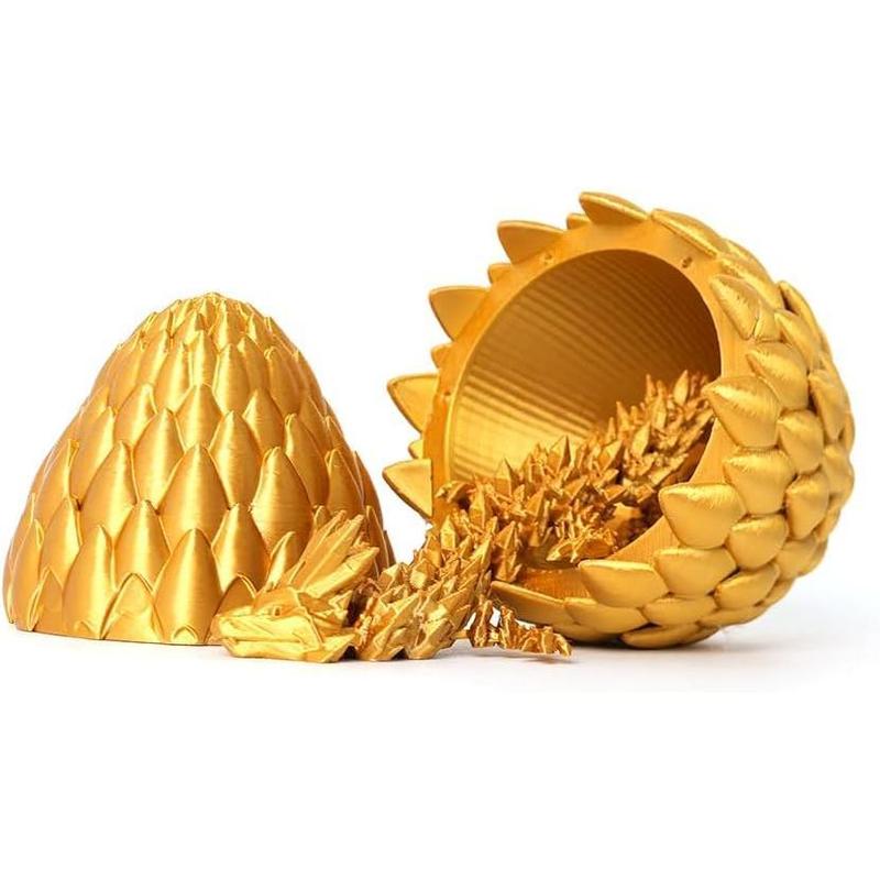 Gold Dragon Egg - Surprise Egg with Flexible Pearly Sheen Dragon, 3D Printed Gift Toy, Figurine Decor(12