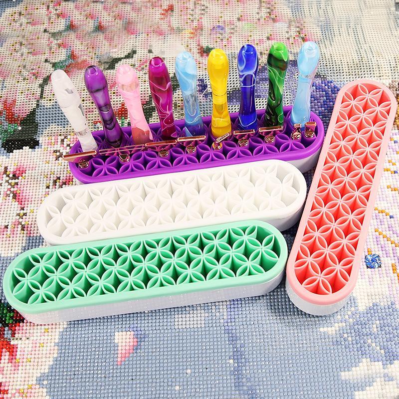 Pen Holder, 1 Set Diamond Arts Painting Tool, Silicone Storage Rack, Cross Stitch Embroidery Tool, Pen Case, Diamond Arts Colorful Painting Kit