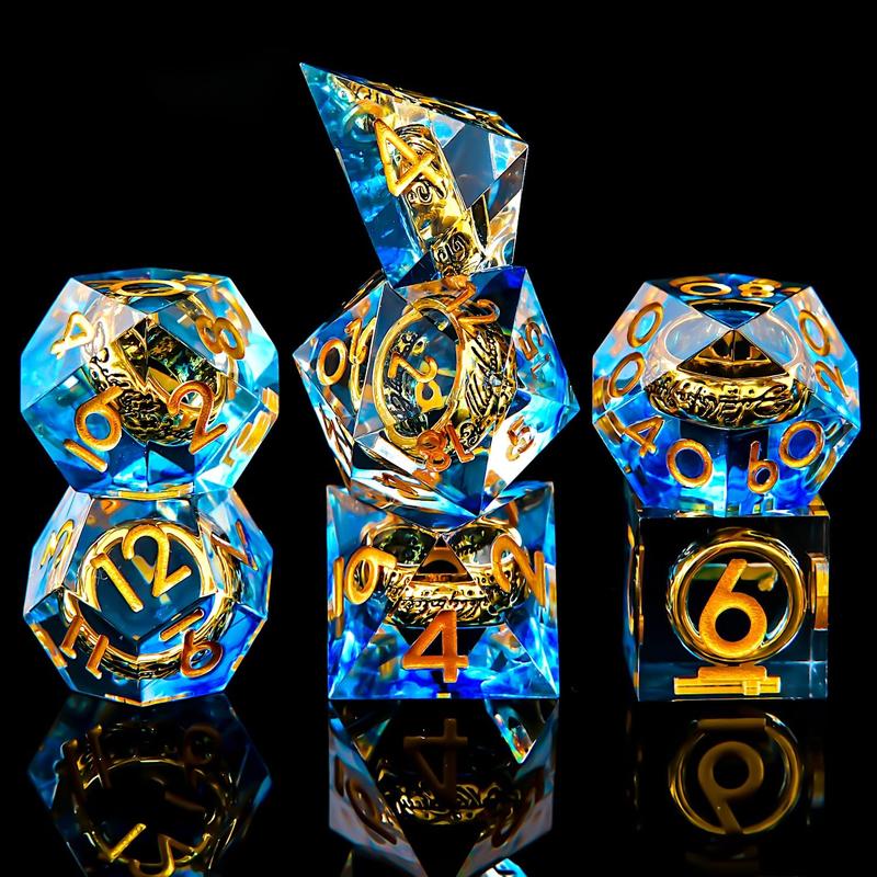 Golden Ring Inclusion DND Dice Set - Sharp Edge Resin Polyhedral Dice for Dungeons & Dragons and RPG Role Playing Games