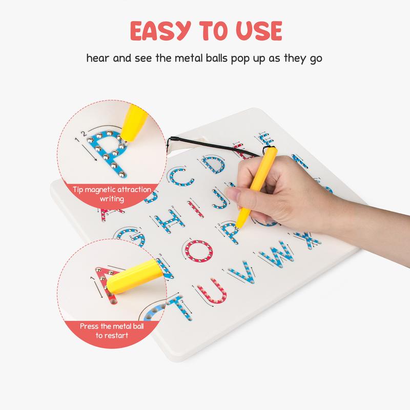 Gamenote Double Sided Magnetic Letters Board 2 in 1 Alphabet Magnets Tracing Board ABC Letter Uppercase & Lowercase Practicing Learning Education Toys