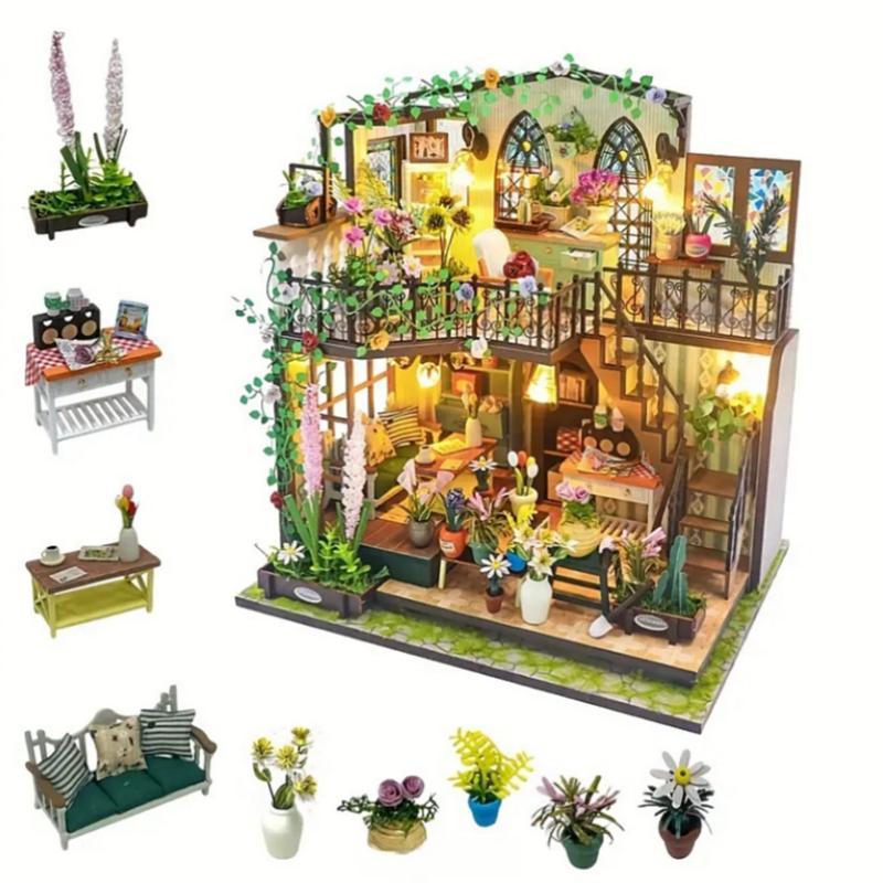 DIY Wooden DIY Miniature House Kit, Mini Model House Kit, 3D Puzzle, Birthday Gifts for Teenagers and Adults, Home Decor Micro Model