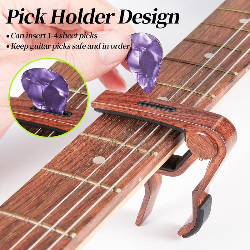 Capo Guitar Capo for Acoustic Electric Guitar Ukulele - 2 Pack Guitar Kapo Clip Clamp with Picks Holder