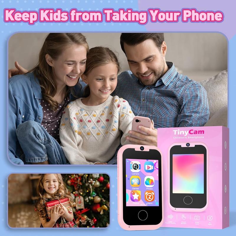 Kids Phone Toddler Toys for Girls Age 3-6,Christmas Birthday Gifts for Girls Age 3-6,Portable Touchscreen Learning Toy for 3 4 5 6 Year Old Girl with Camera SD Card-Pink