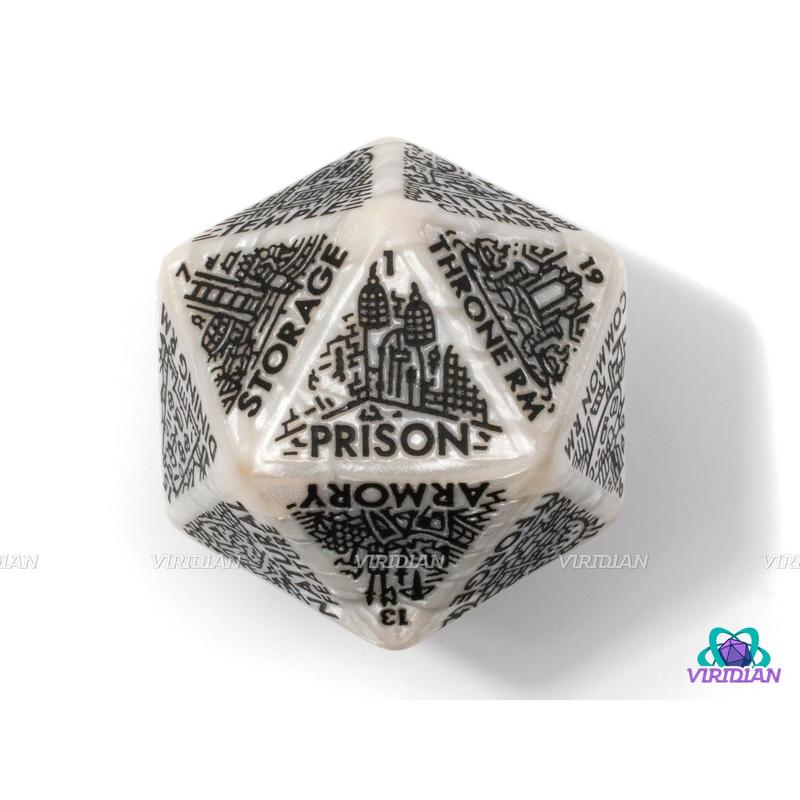 Dungeon: Room Generator Die | Create Room-Types for Castles Hideouts Caves Locations, D&D Random Dice, From Ritual Chambers to Throne Rooms, Improv, 31mm | Acrylic Giant D20 (1)