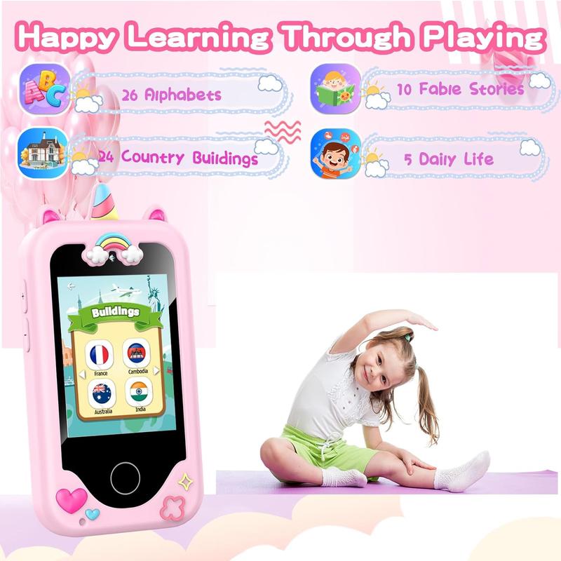 Kids Smart Phone for Girls, Christmas Birthday Gifts for Girls Age 3-10,Kids Toys Cell Phone, Toddler Learning Play Toy Phone with Dual Camera, Game, Music Player