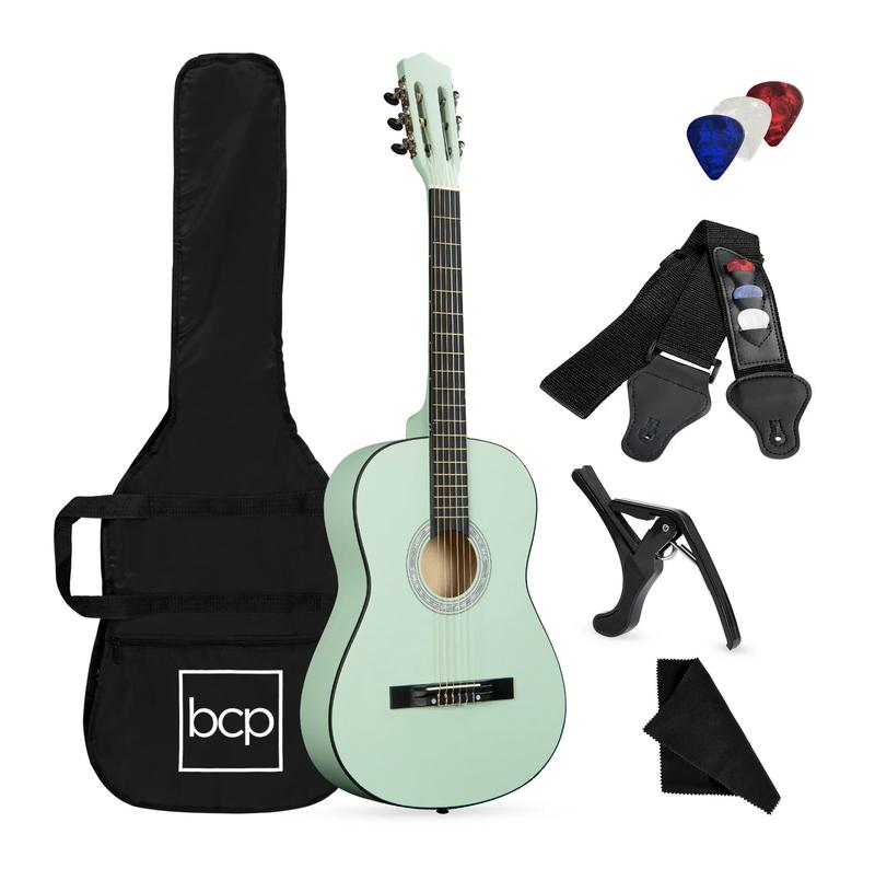 38in Beginner Acoustic Guitar Starter Kit w  Gig Bag, Strap, Strings- SoCal Green