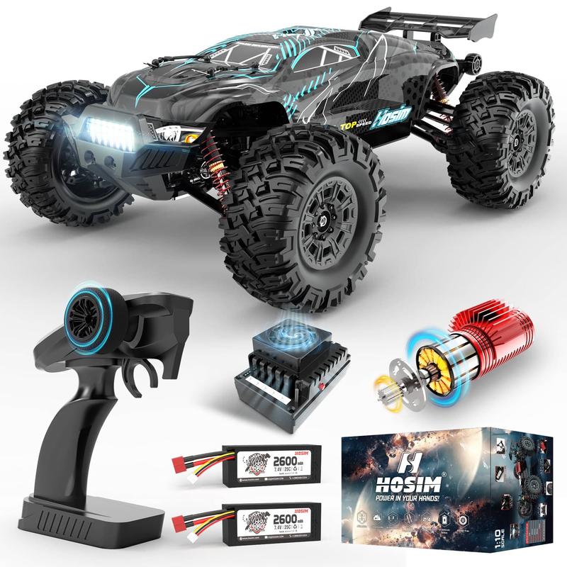 Hosim 1:10 Brushless RC Car for Adults, 68+KMH Remote Control Car Fast, 4WD All Terrain Rc Truck Off Road Waterproof Hobby Grade Large Racing Buggy Toy Gift Monster Trucks-Upgradeable to 3S Battery road monster rc car