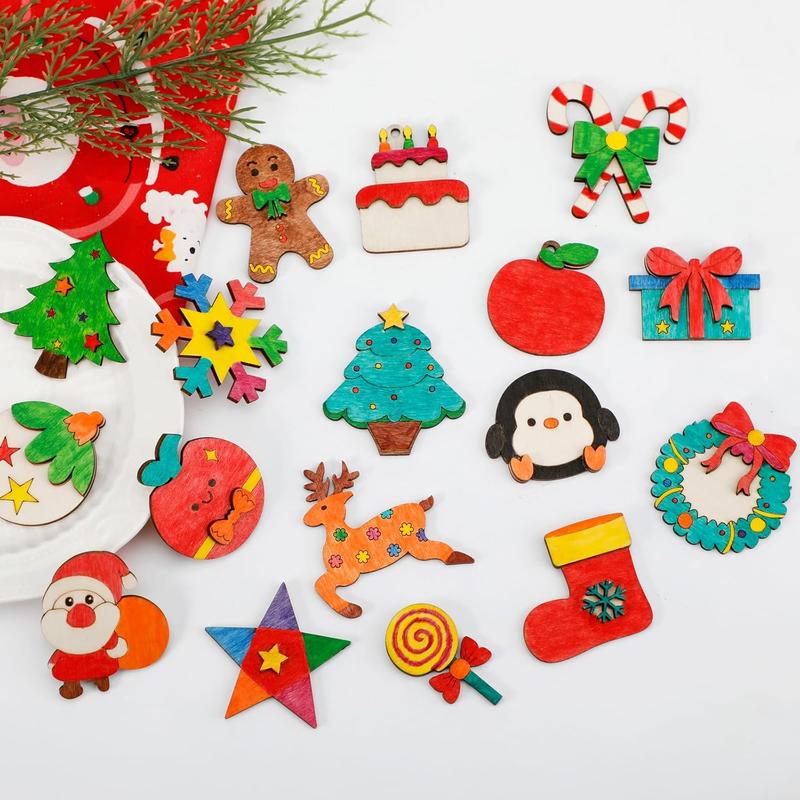 DIY Wooden Christmas Crafts Kit for Kids - 36pcs Magnets Painting Set for Boys & Girls Ages 4-8 & 8-12, Xmas Stocking Stuffers, Holiday Party Favors, Gifts, Goodie Bag Fillers, Holiday Decor