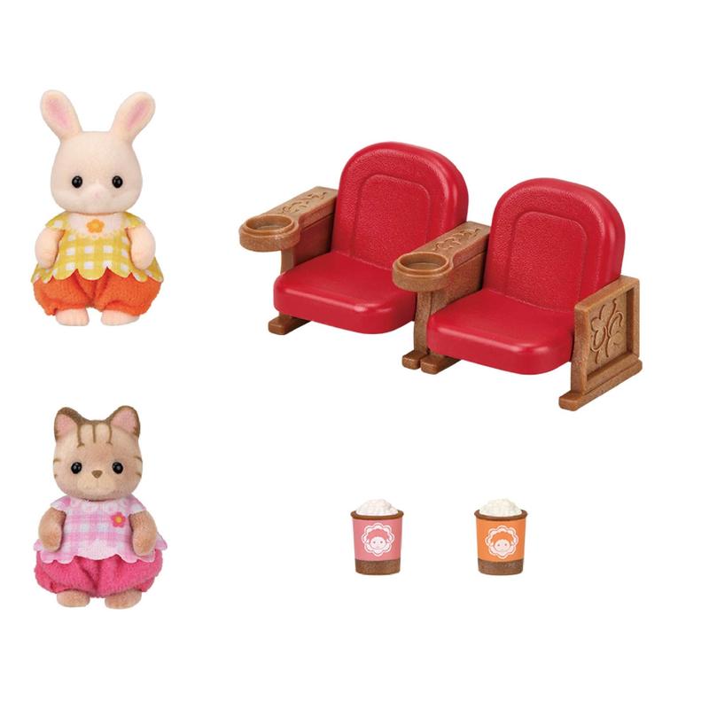 Calico Critters Baby Movie Theater Playset, Dollhouse Playset with 2 Figures and Accessories, Online Exclusive