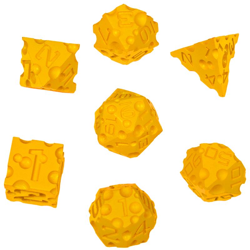 DND Cheese Dice 3D Printed 7PCS Polyhedral Food Themed Dice Set Great for Dungeons and Dragons, Pathfinder, Tabletop RPG,  Game