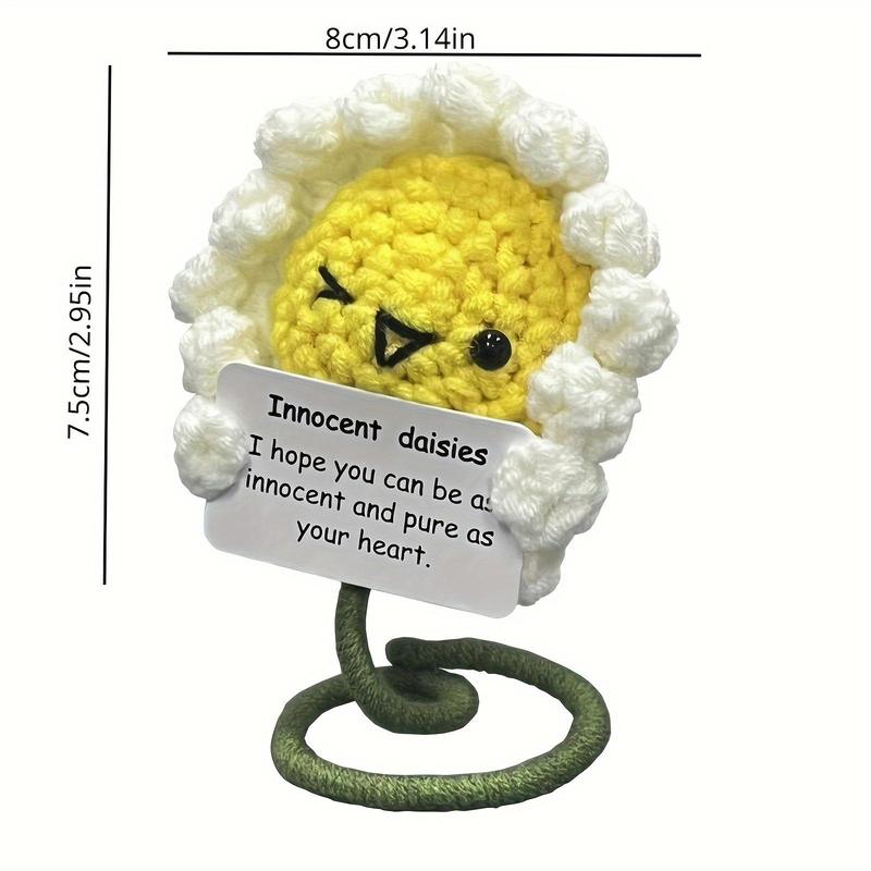 Creative Funny Positive Sunflower, Handmade Crochet Sunflower Doll, Cute Positive Sunflower with Card, Home Decor Ornaments, Cheer Up Gifts