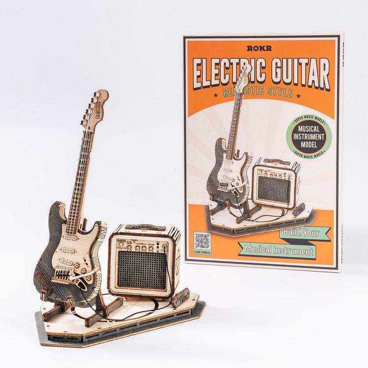 ROKR 3D Puzzles for Adults Wooden Craft Kits Musical Instrument Model Kit Collectibles Home Desk Room Decor (Electric Guitar)