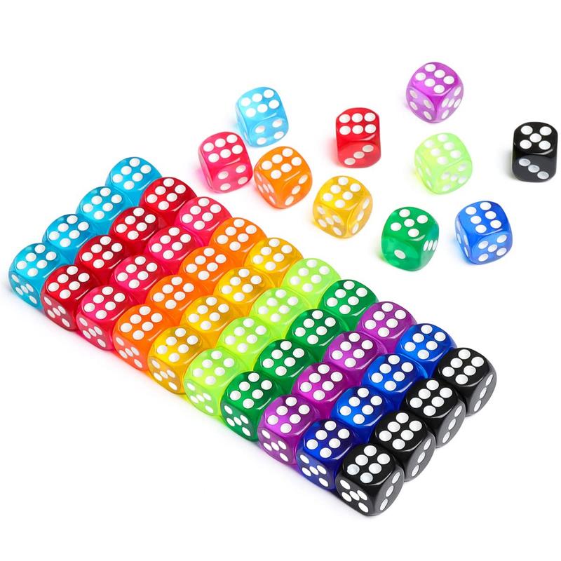 50 Pack Colored Dice, 6 Sided Dice for Board Games, 14mm Bulk Dice for Math Learning, Dice for Classroom