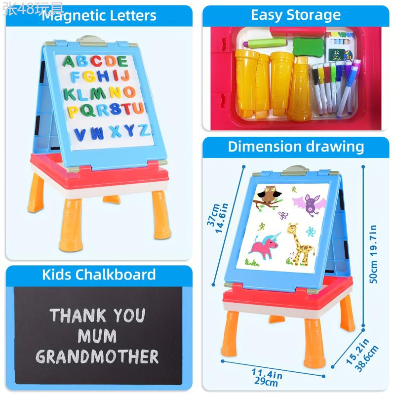 For 3 4 5 6 7 Year Old Boys Girls, Blue Tabletop Easel, AyeKu Easel For Kids -Comes With Chalkboard, Magnetic Whiteboard Letters And More