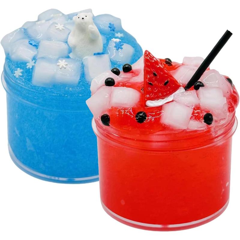 2 Pack Kit Jelly Cube Crunchy Slime Ocean Blue and Red Jelly Cube Slime.Snowflake Polar Bear, Watermelon for Gift Bags.Stress Relief Toys,Christmas Stocking fillers for Girls and Boys