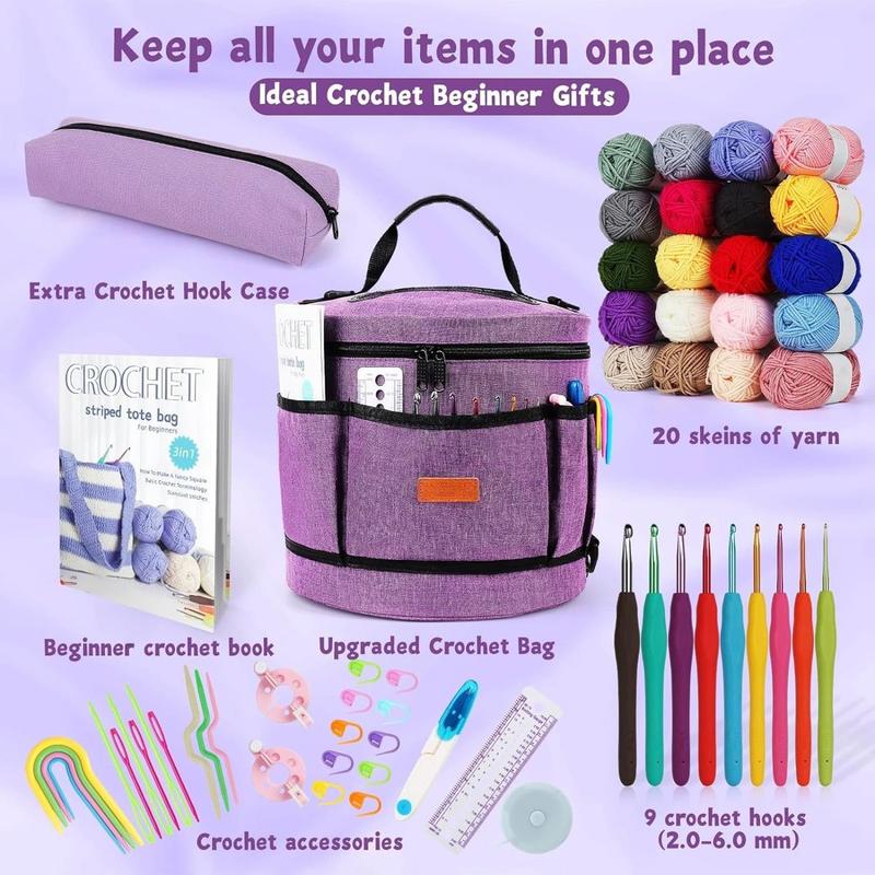 Crochet Kit for Beginners, Beginner Crochet Kit for Adults  Crochet Kits Includes Crochet Hooks Knitting Bag Crochet Yarn for Crocheting Instruction Knitting Kit Crochet Supplies Gift