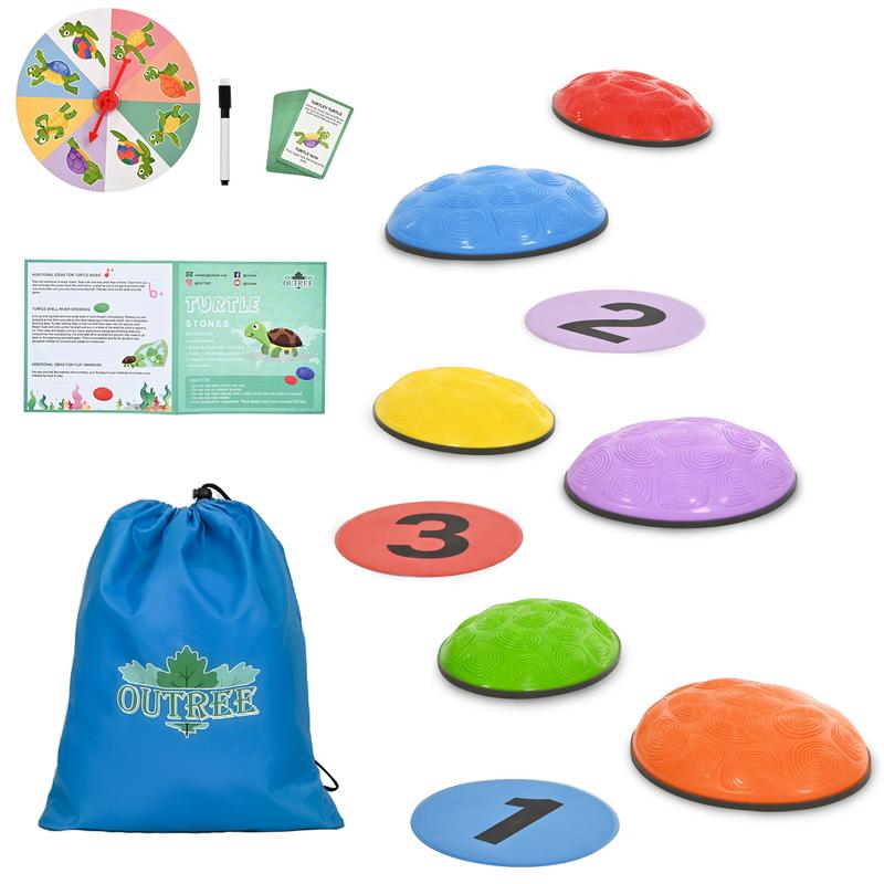 OUTREE Stepping Stones for 3+Years Old, 6 Pcs Balance Training and Sensory Coordination Turtle Stepping Stones for Obstacle Course，Non-Slip Bottom Balance Stones for Indoor or Outdoor Play