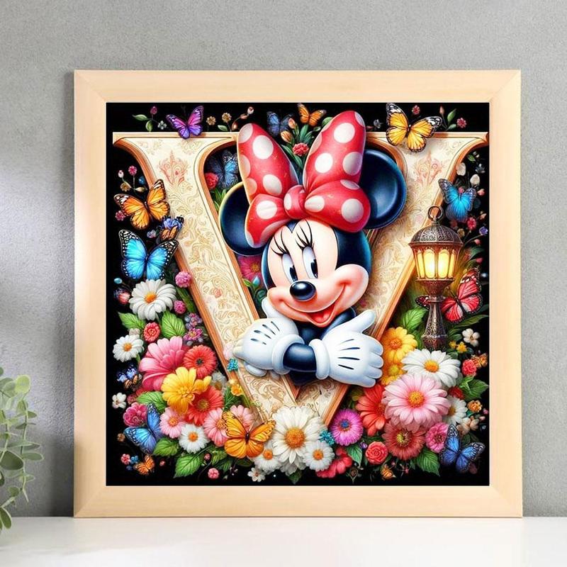 Cartoon Mouse & Alphabet Pattern DIY Diamond Art Painting Without Frame, DIY 5D Diamond Arts Painting Kit, Wall Art Decor For Home Living Room Bedroom