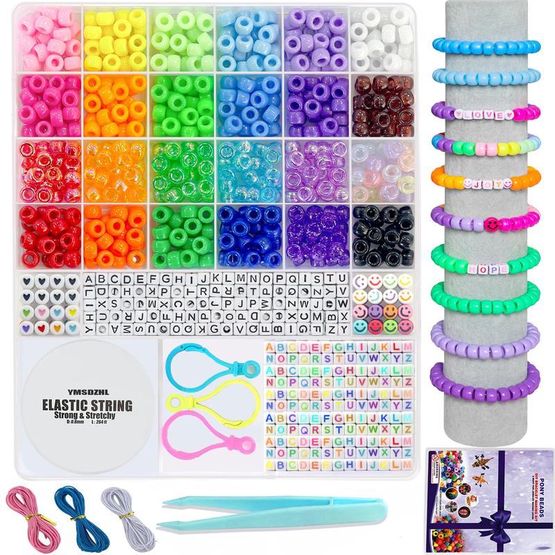 1000PCS Bracelet Making Kit, Friendship Jewelry Necklace Bracelet kit 24 Colors 9mm Pony Beads for Bracelet Making Beads, Letter Bead for Jewelry Making, DIY Crafts Gifts for Girls Adults