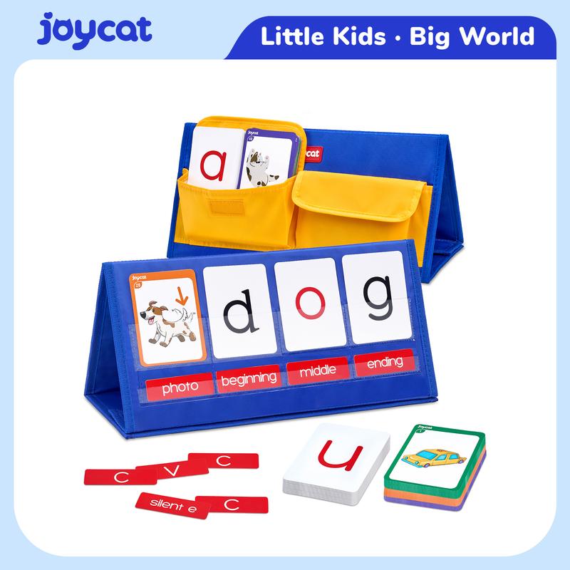 Word Building Desktop Pocket Chart Tent Cards Kit, CVC Words Phonics Games Blending Board for Reading and Spelling, Building Phonics Game