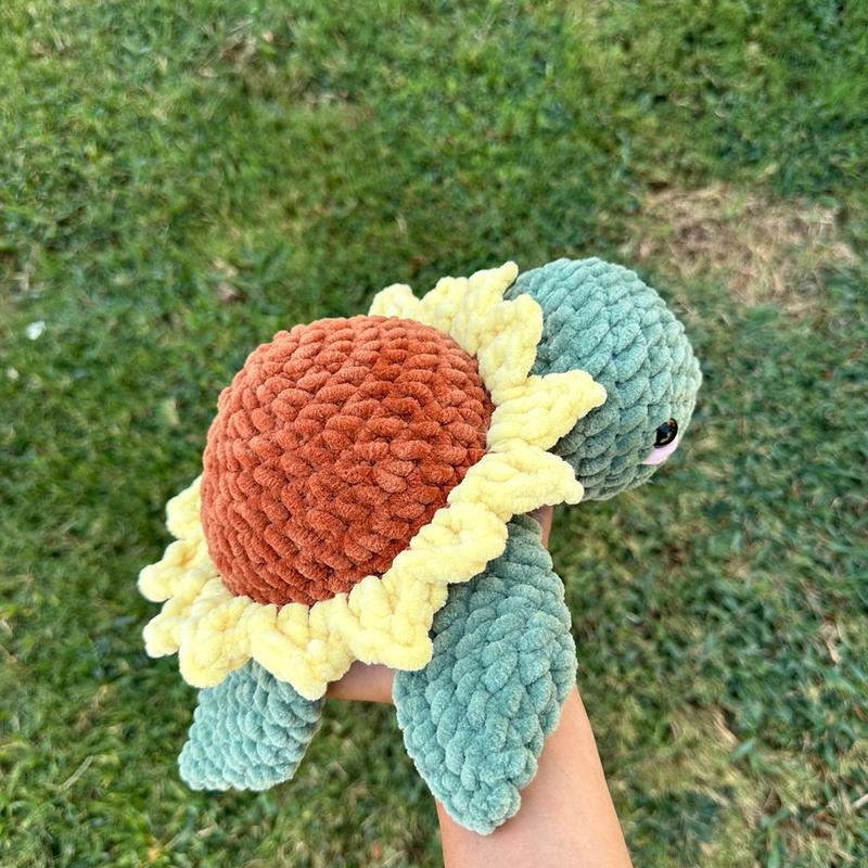 Crochet sunflower turtle plushie