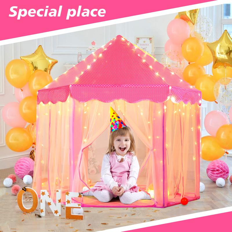 Princess Castle Tent for Girls Large Hexagon Playhouse with Star Lights Indoor and Outdoor Kids Magical Game House