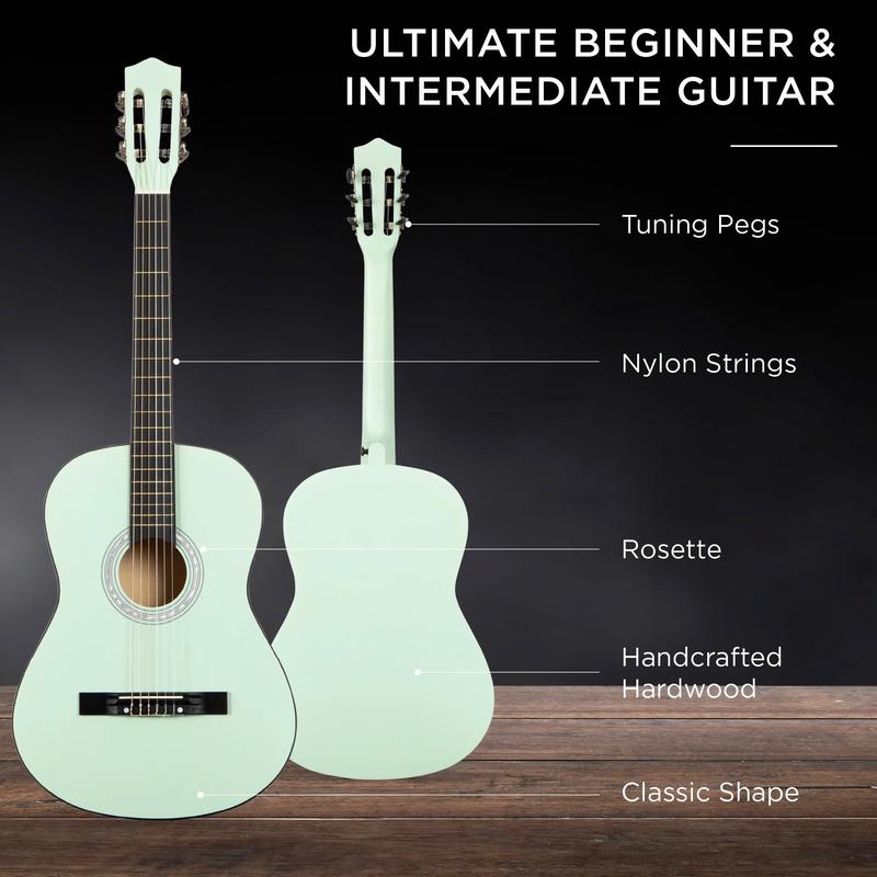 38in Beginner Acoustic Guitar Starter Kit w  Gig Bag, Strap, Strings- SoCal Green