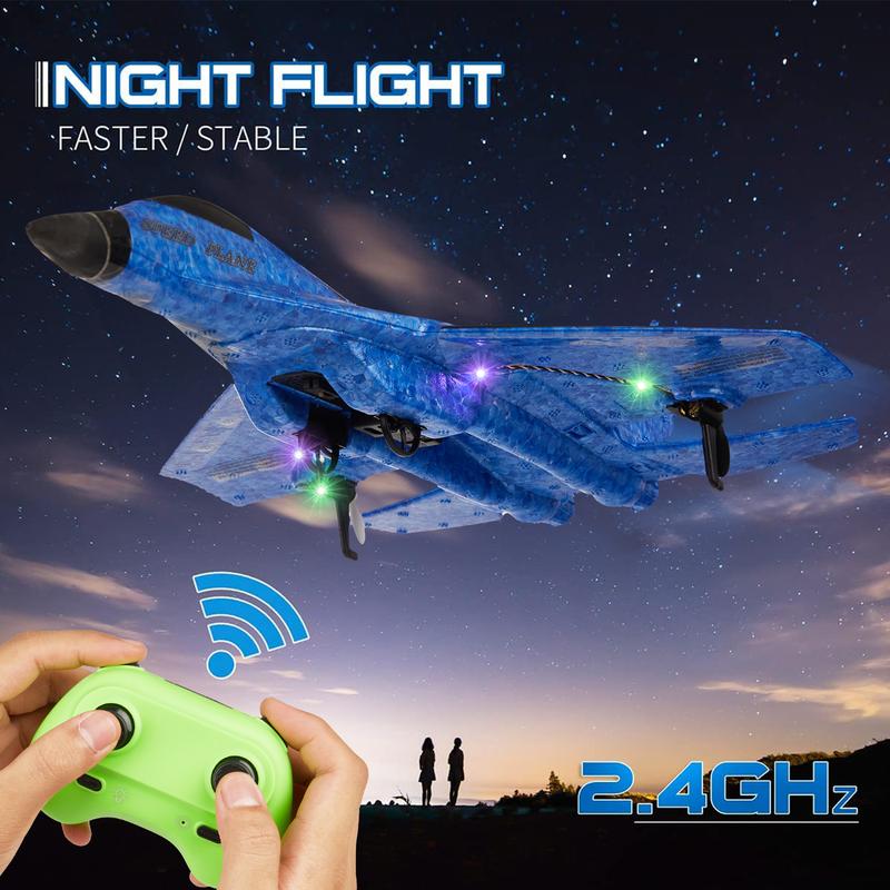 RC Airplane Toys, 2.4Ghz Remote Control Airplane Toy with Colorful LED Lights, Foam Gliders Ready to Fly Toy for Kids Adult Beginner, Blue rc car