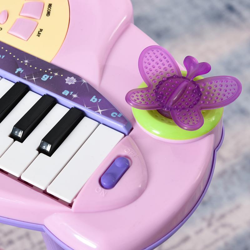 Qaba 32-Key Princess Electronic Toy Piano for Kids, Educational Keyboard Piano with Stool, MP3, Record, Flashing Lights, Microphone for 3-6 Years